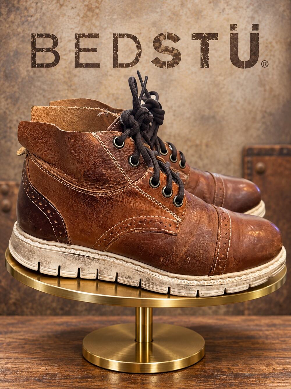 BED STU Maple Tan Rustic Leather Lace Up Ankle Boots Women’s Size 6.5